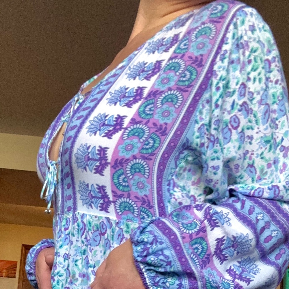 Wilde Belle Purple and White Gypsy Maxi Dress - Picture 6 of 7